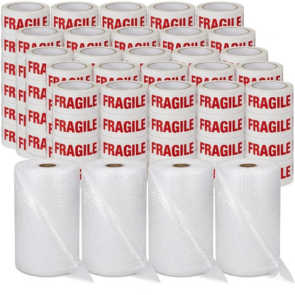 200 m² burbujas grueso (3 capas) + 36 cinta FRAGIL - Paquete industrial FRAGIL